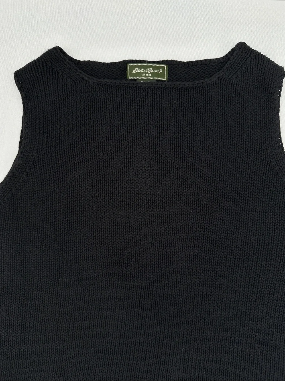Vintage Eddie Bauer Black Linen Cotton Blend Sleeveless Knit Sweater Tank